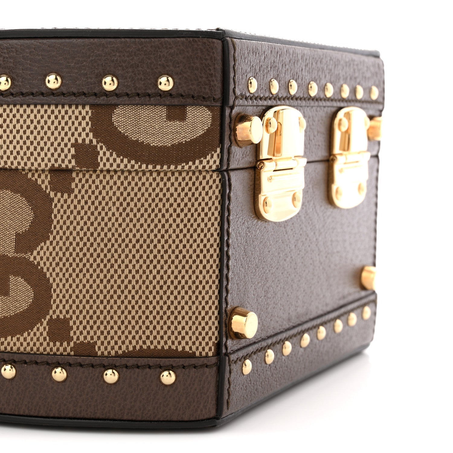 Monogram Jumbo GG Textured Dollar Calfskin Web Mini Savoy Hat Box Camel Ebony New Acero