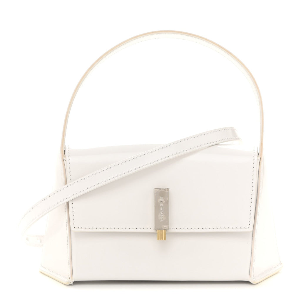 Brushed Calfskin Mini Geometric Prisma Shoulder Bag Optic White