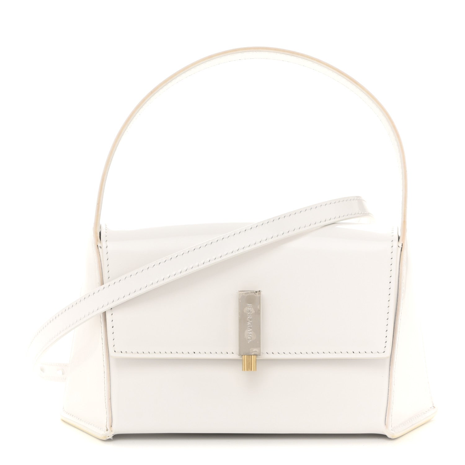 Brushed Calfskin Mini Geometric Prisma Shoulder Bag Optic White