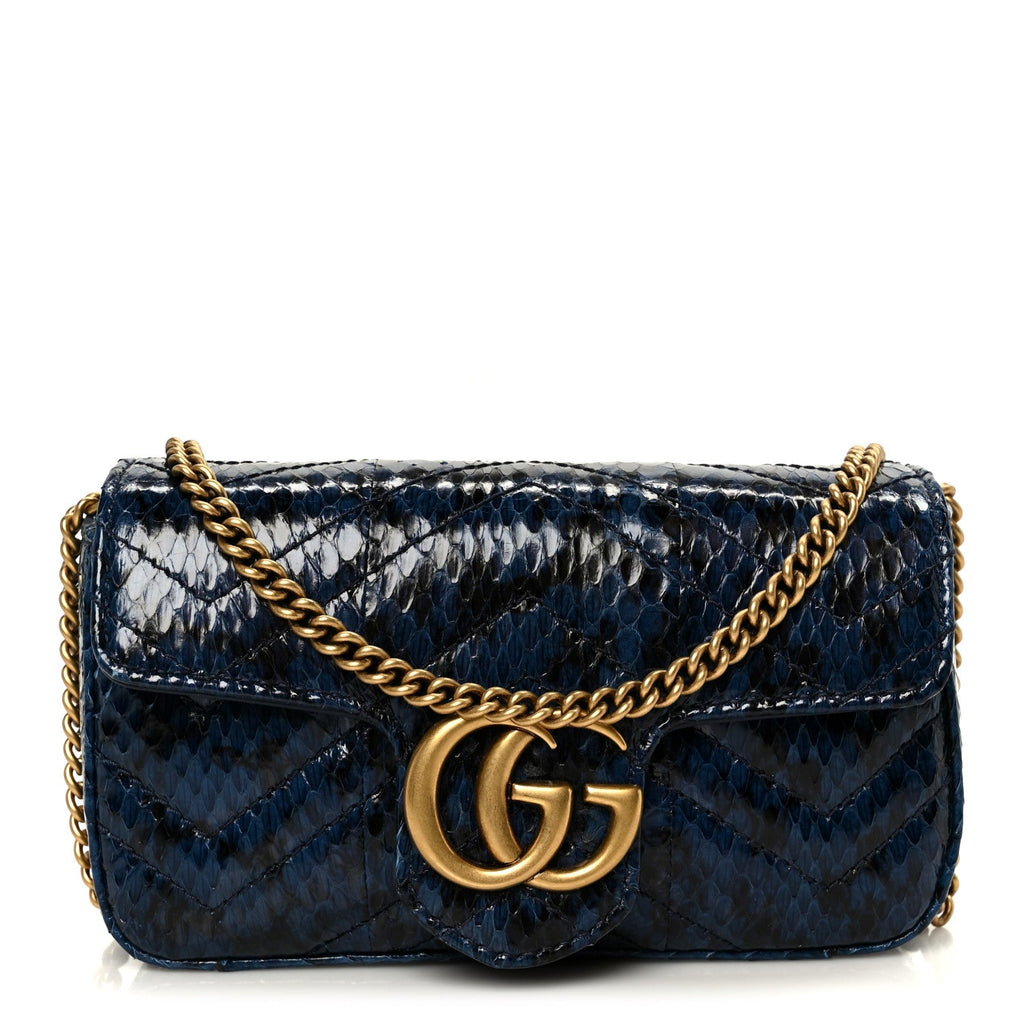 Snakeskin Matelasse Super Mini GG Marmont Shoulder Bag Blue
