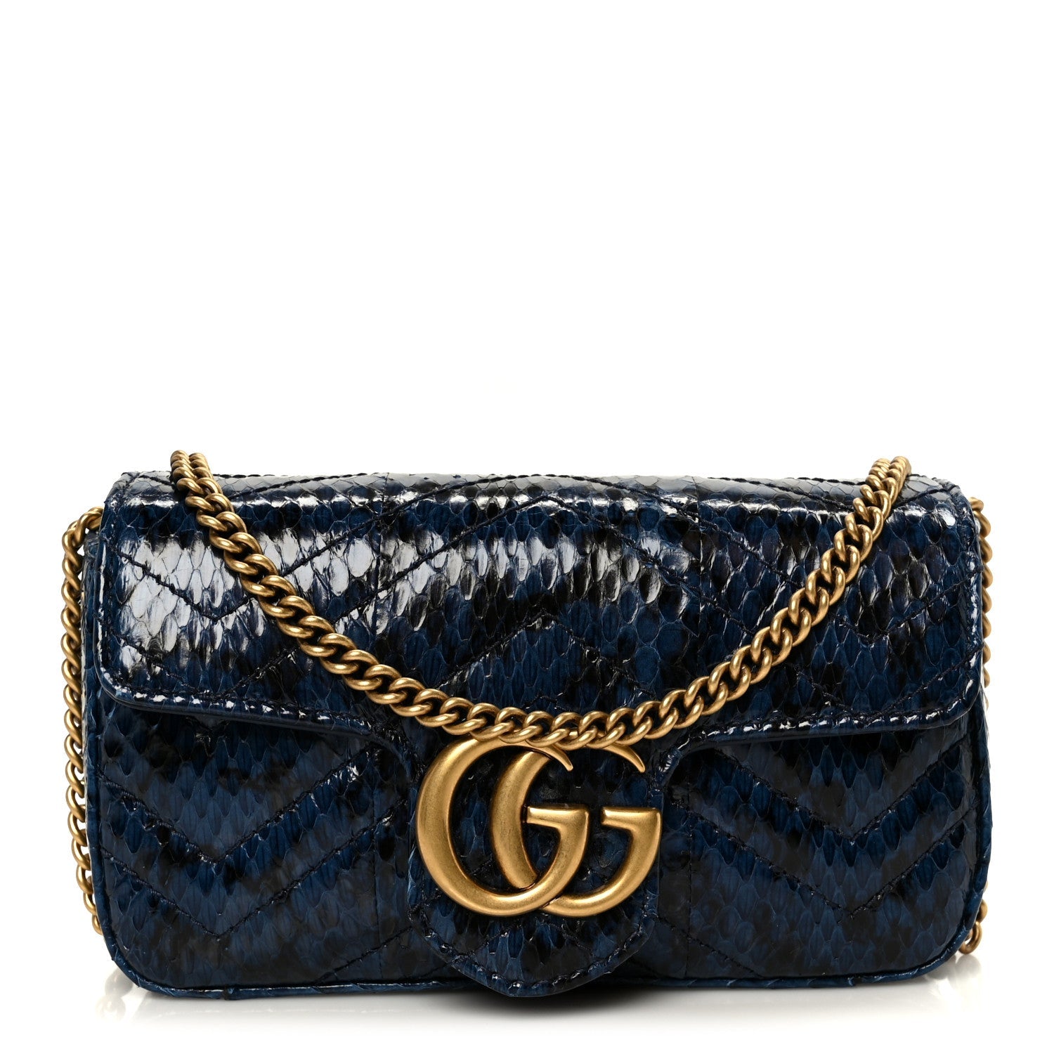 Snakeskin Matelasse Super Mini GG Marmont Shoulder Bag Blue