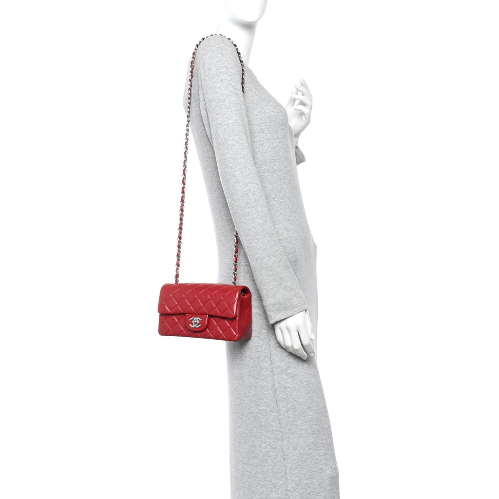 Lambskin Quilted Mini Rectangular Flap Red