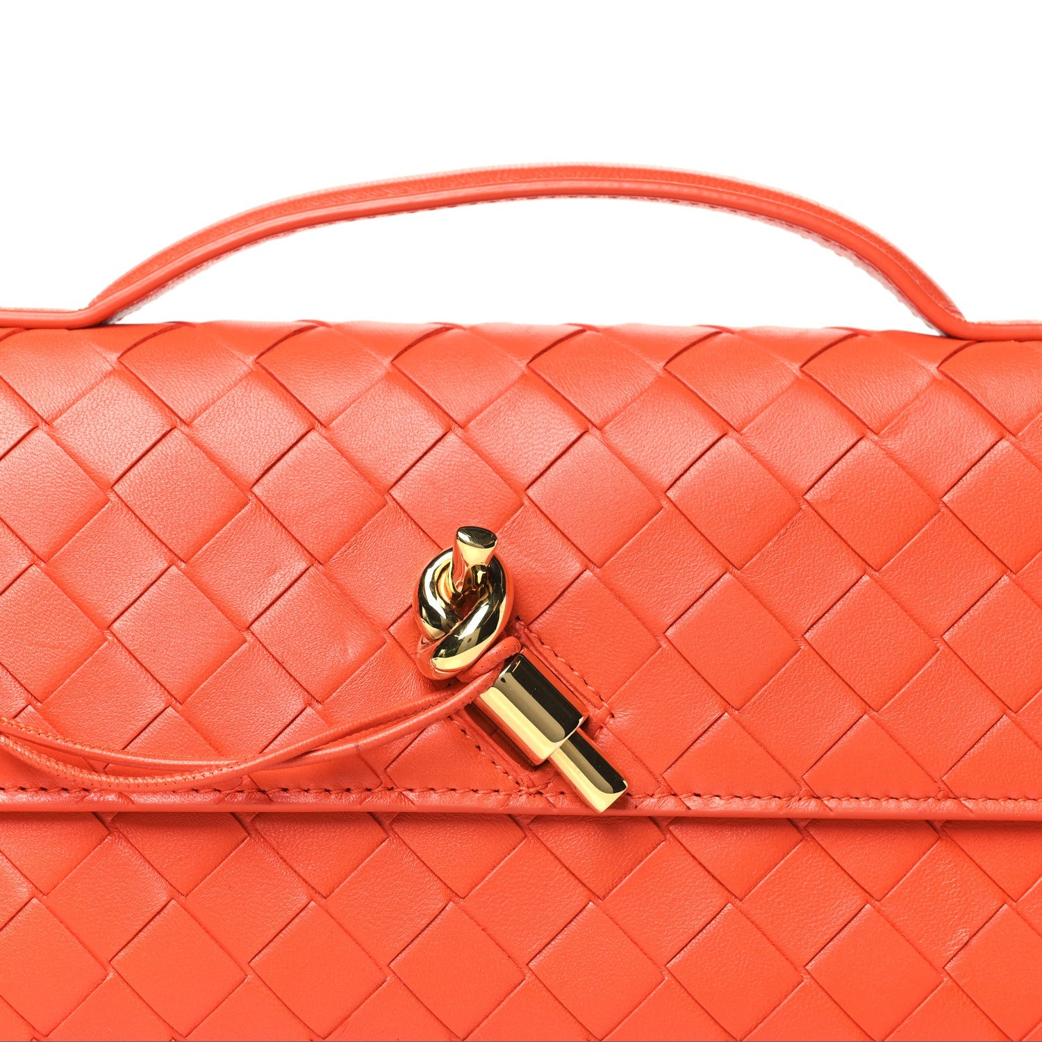 Nappa Intrecciato Long Andiamo Top Handle Clutch Cherry Tomato