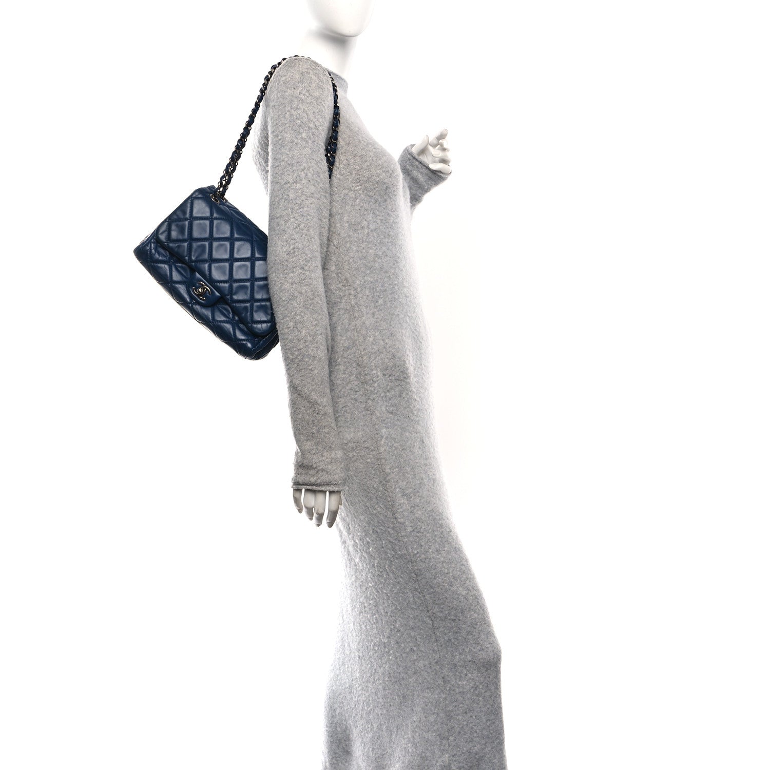 Glazed Calfskin Quilted Medium Coco Soft Flap Navy