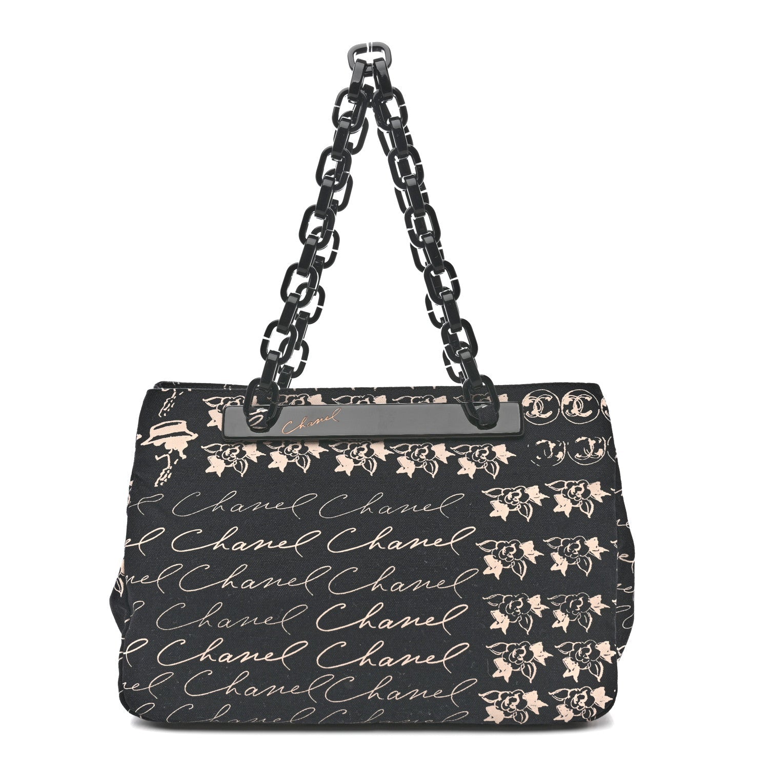 Canvas Camellia Flower Tote Black