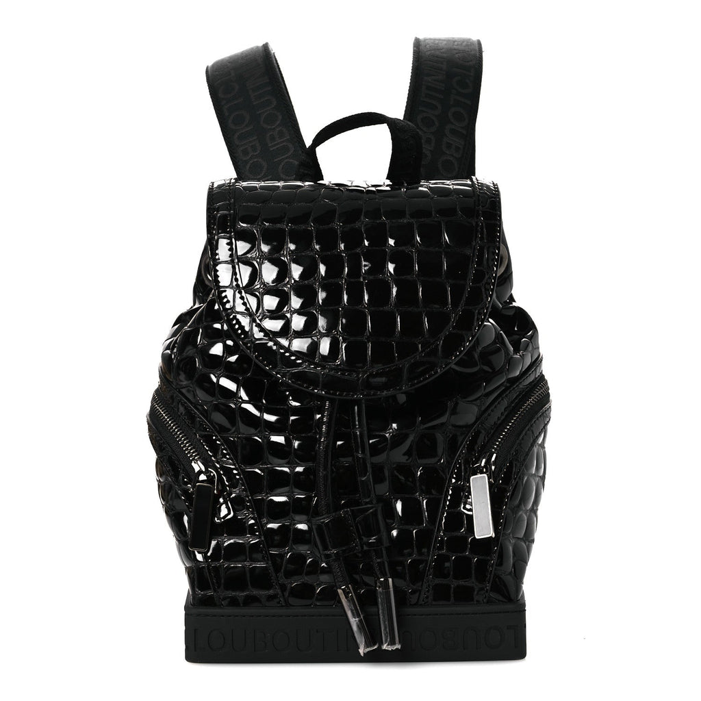 Calfskin Alligator Embossed Small Explorafunk Backpack Black