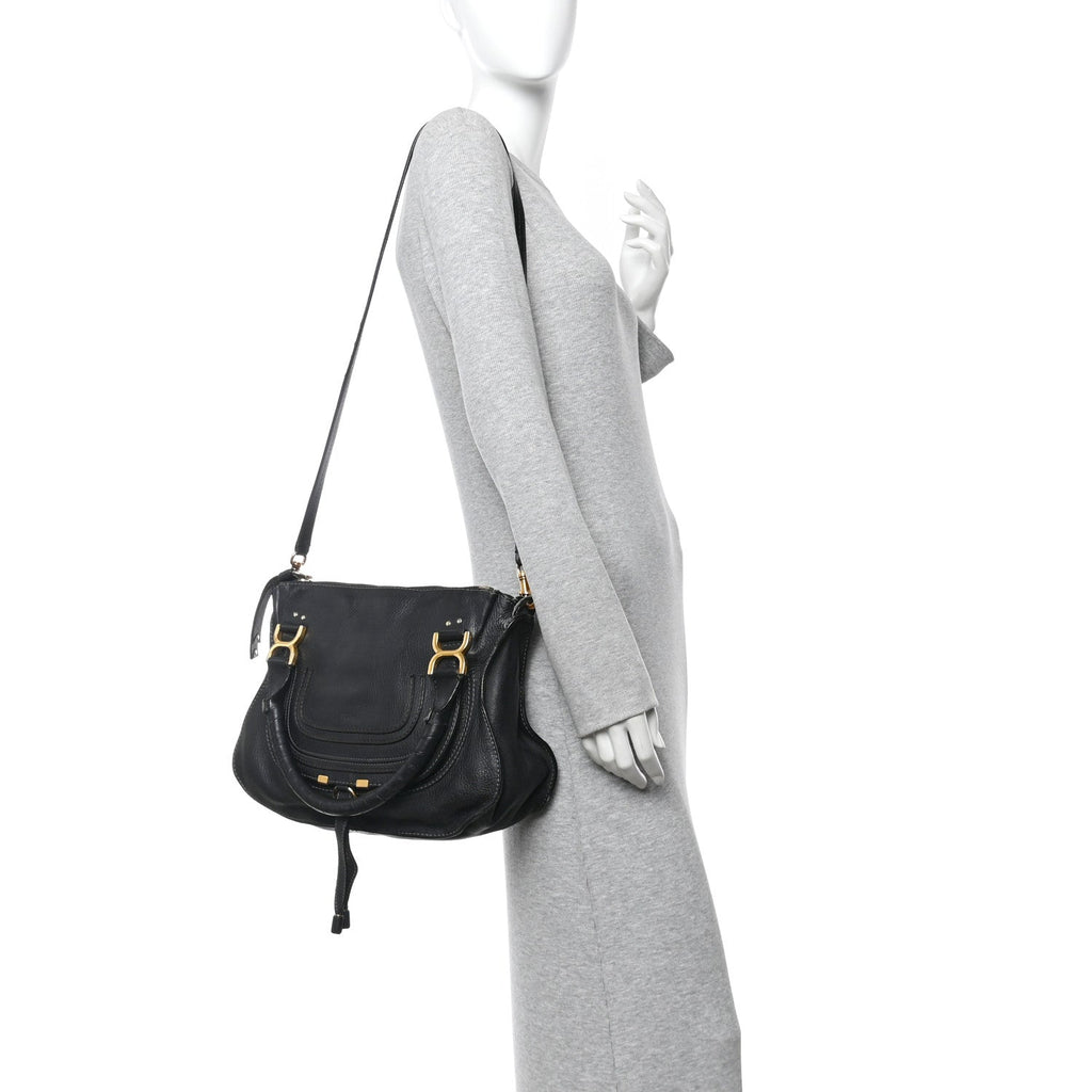 Calfskin Medium Marcie Satchel Black