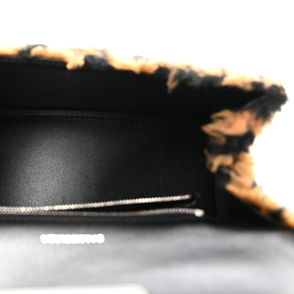 Fleece Leopard Print Small Hourglass Top Handle Bag Brown