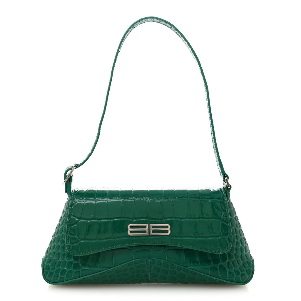 Shiny Super Supple Calfskin Crocodile Embossed Small XX Flap Stretch Bag Jade
