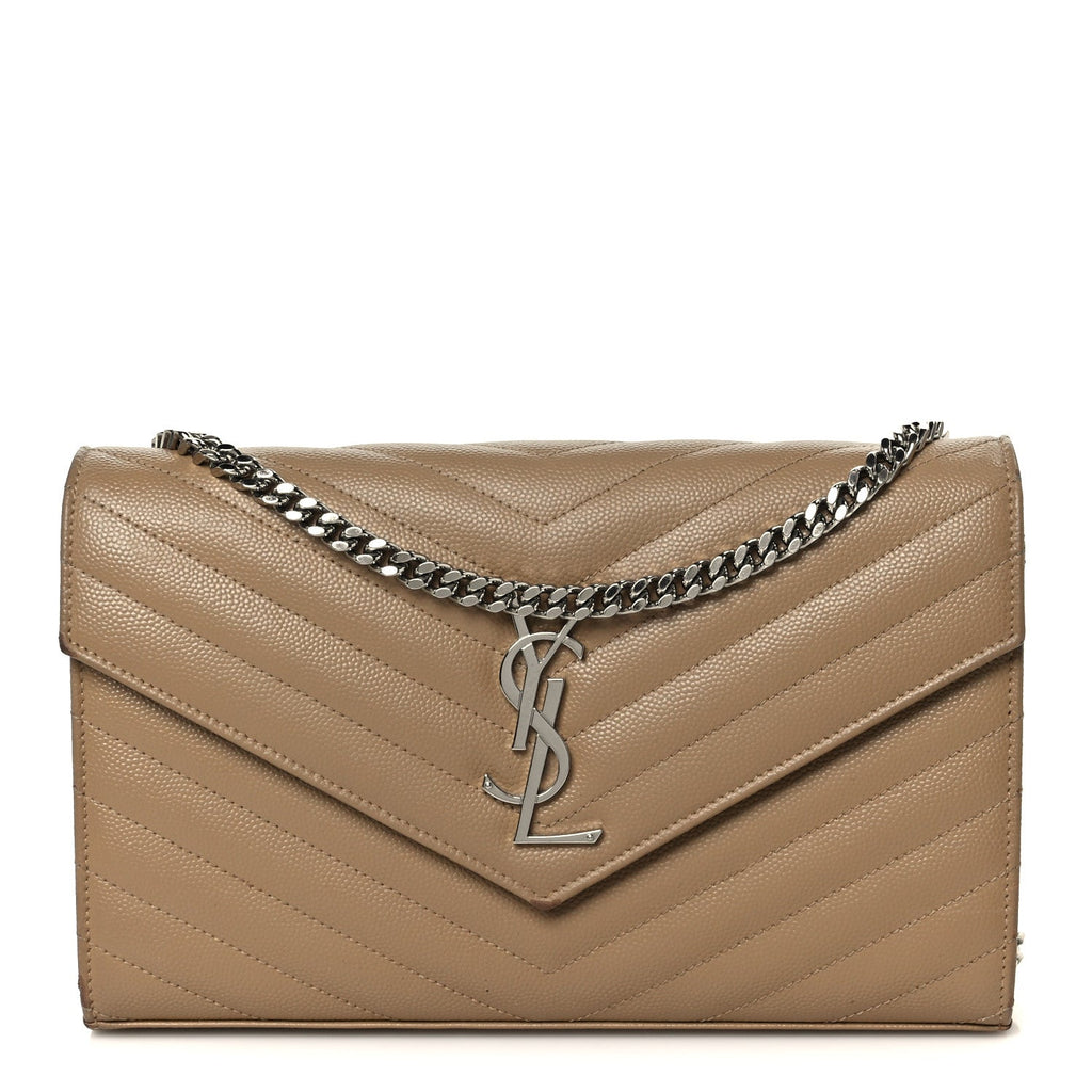 Grain De Poudre Matelasse Chevron Monogram Chain Wallet Taupe