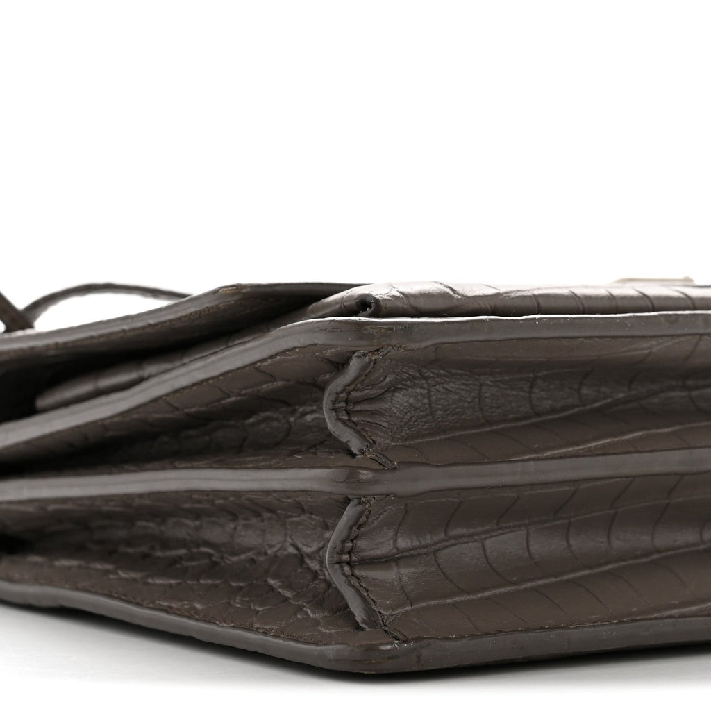 Calfskin Crocodile Embossed Medium Monogram Sunset Fog