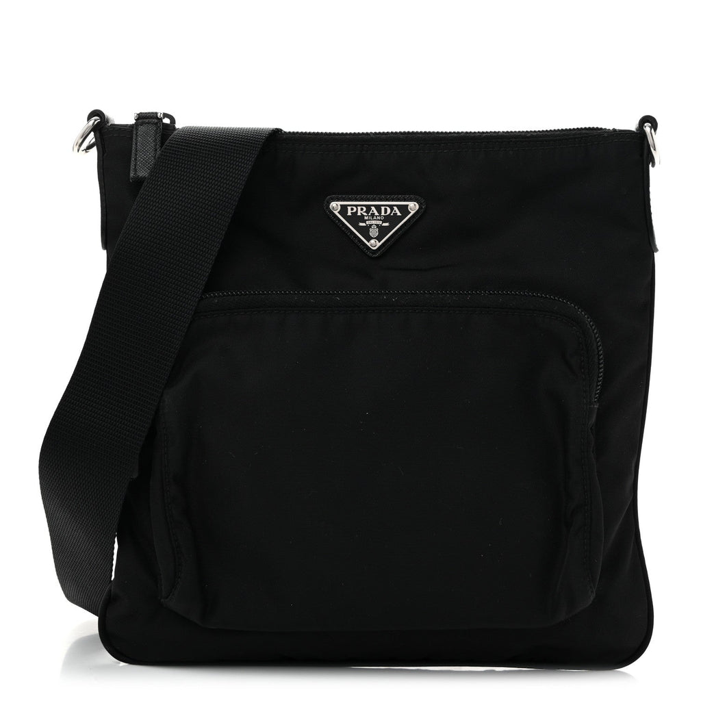 Tessuto Nylon Saffiano Flat Messenger Bag Black