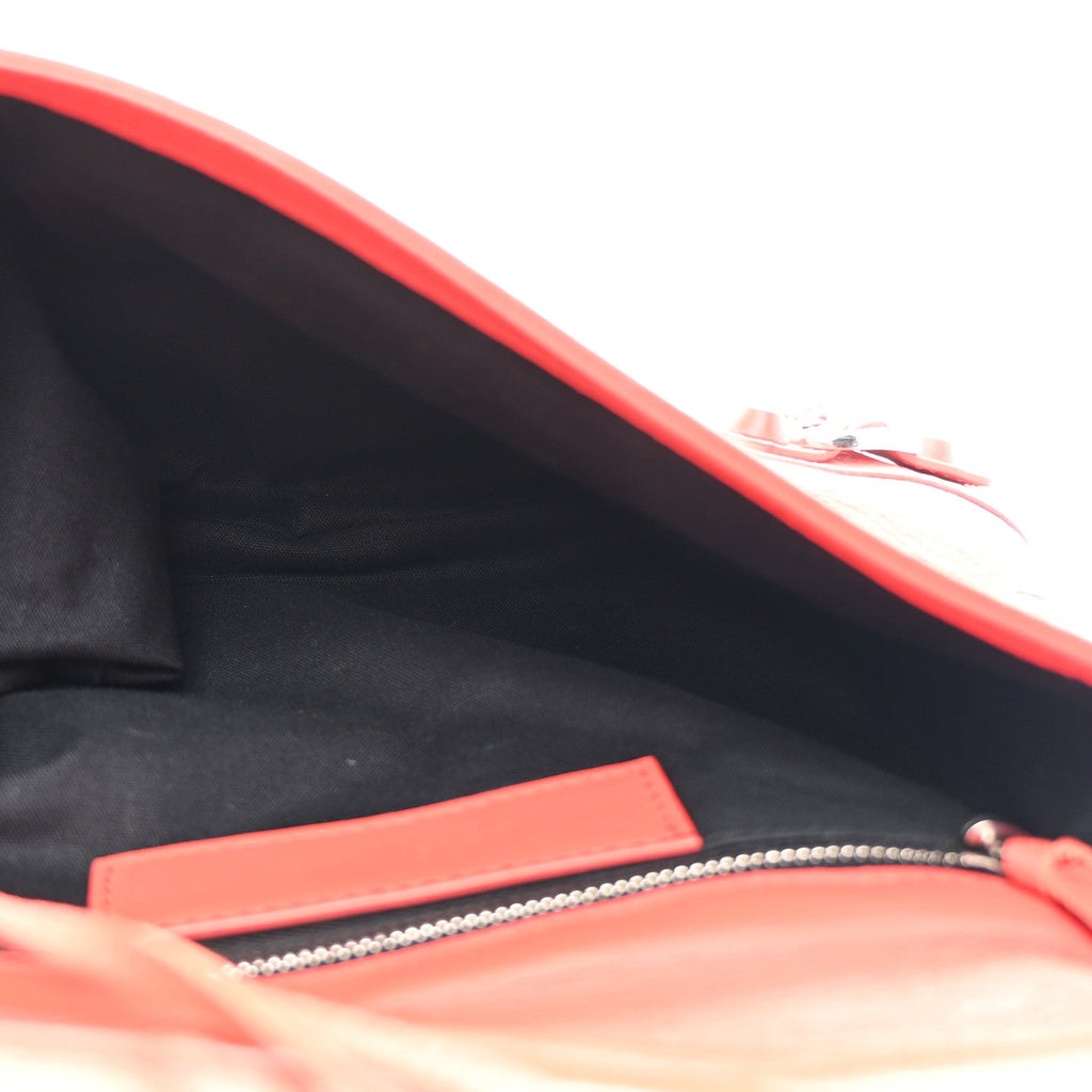 Matte Goatskin Rubber Covered Classic Hardware Envelope Clutch Rouge Ambre