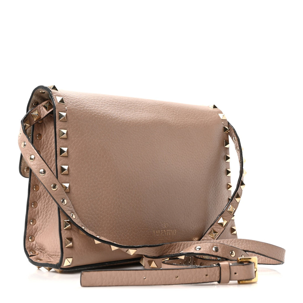 Pebbled Calfskin Medium Rockstud Flip Lock Crossbody Bag Skin Sorbet