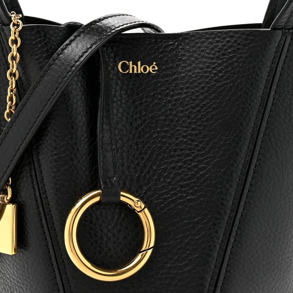 Grained Calfskin Small Spin Tote Black