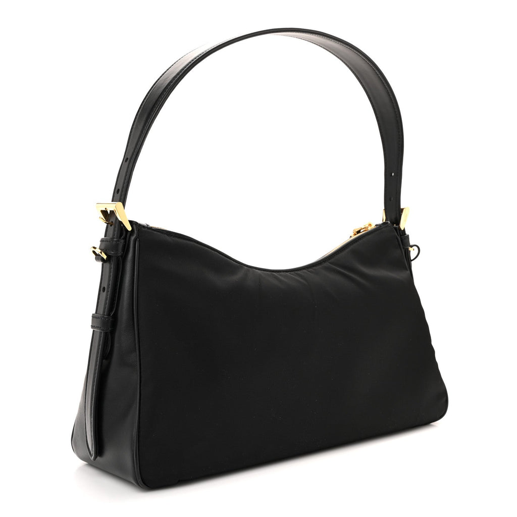 Re-Nylon Vitello Large Aimee Shoulder Bag Black