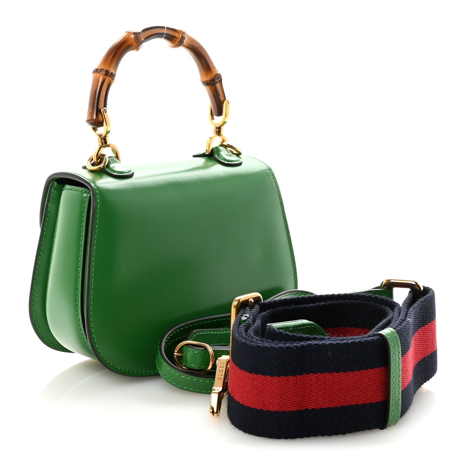Boarded Dyana Lux Calfskin Web Small Bamboo 1947 Top Handle Bag Spring Green