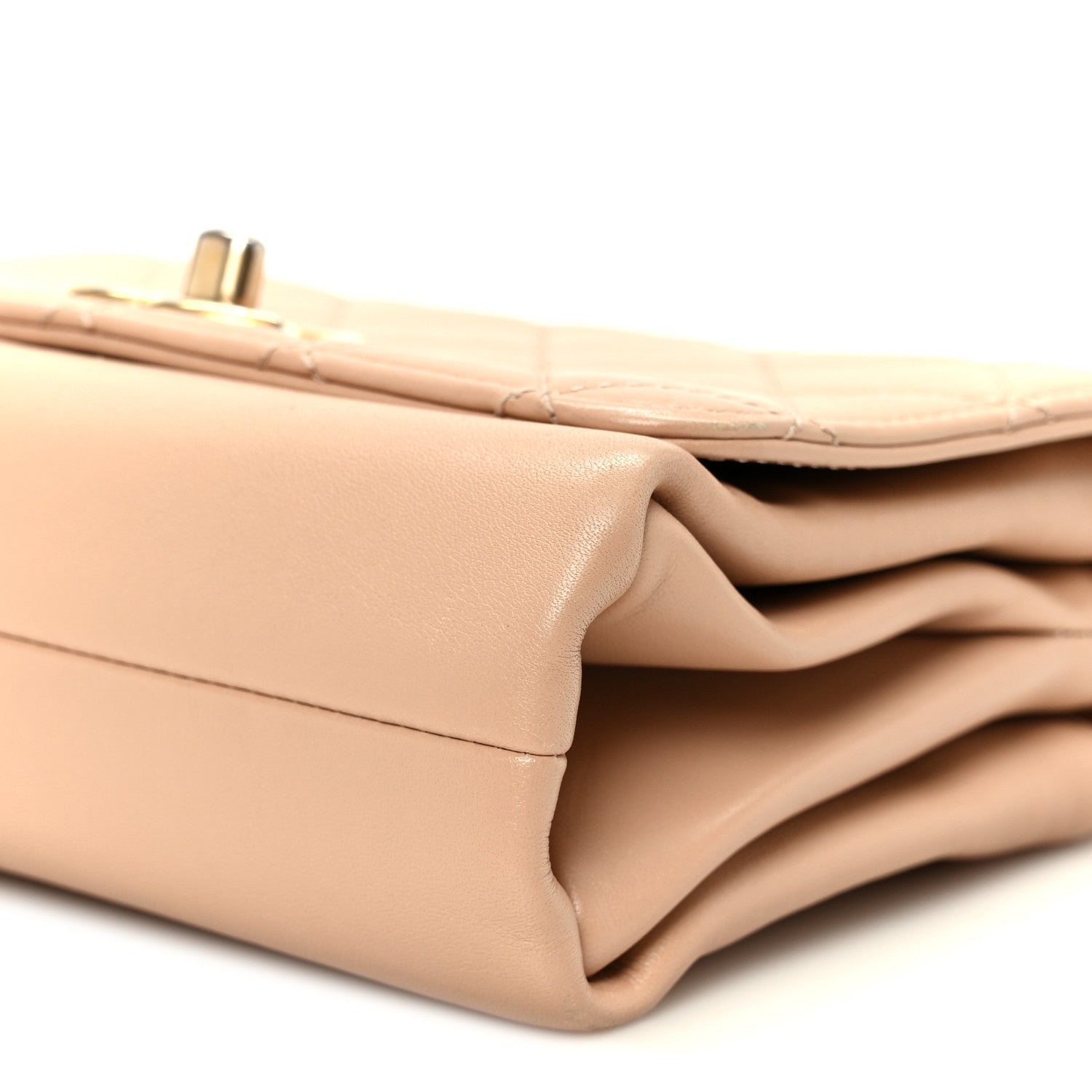 Calfskin Quilted Pearl Jewel Chain Flap Beige
