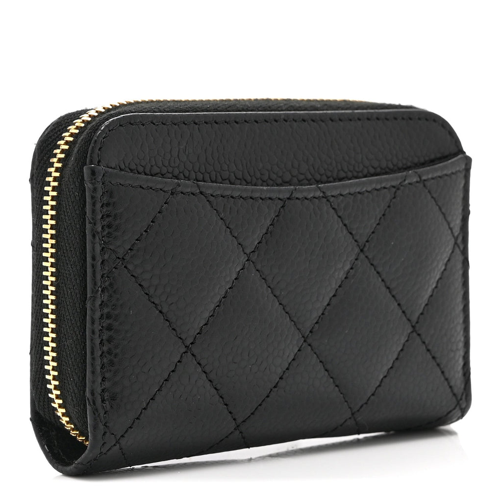 Caviar Quilted Zip Coin Purse Black