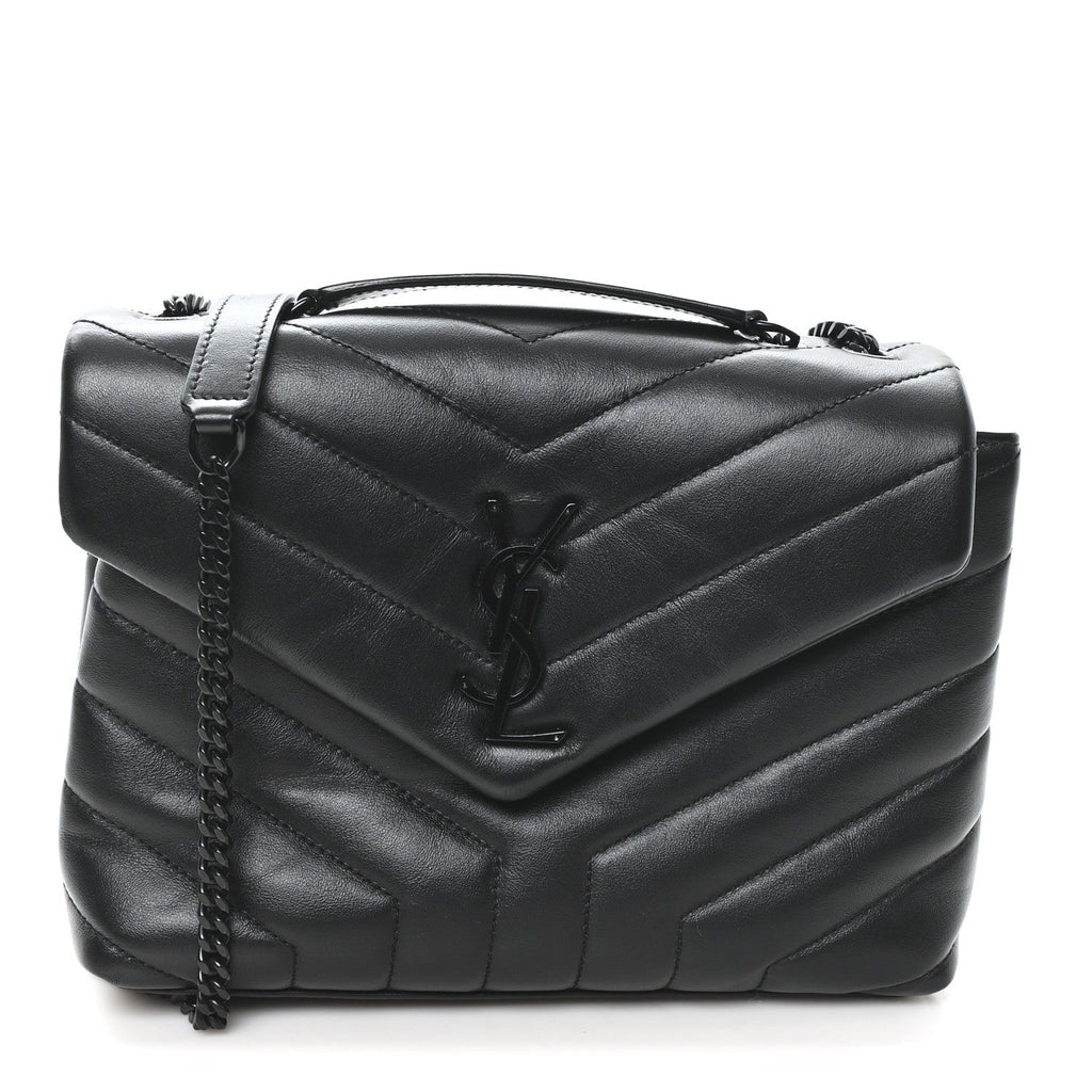 Calfskin Y Quilted Monogram Small Loulou Chain Satchel Black
