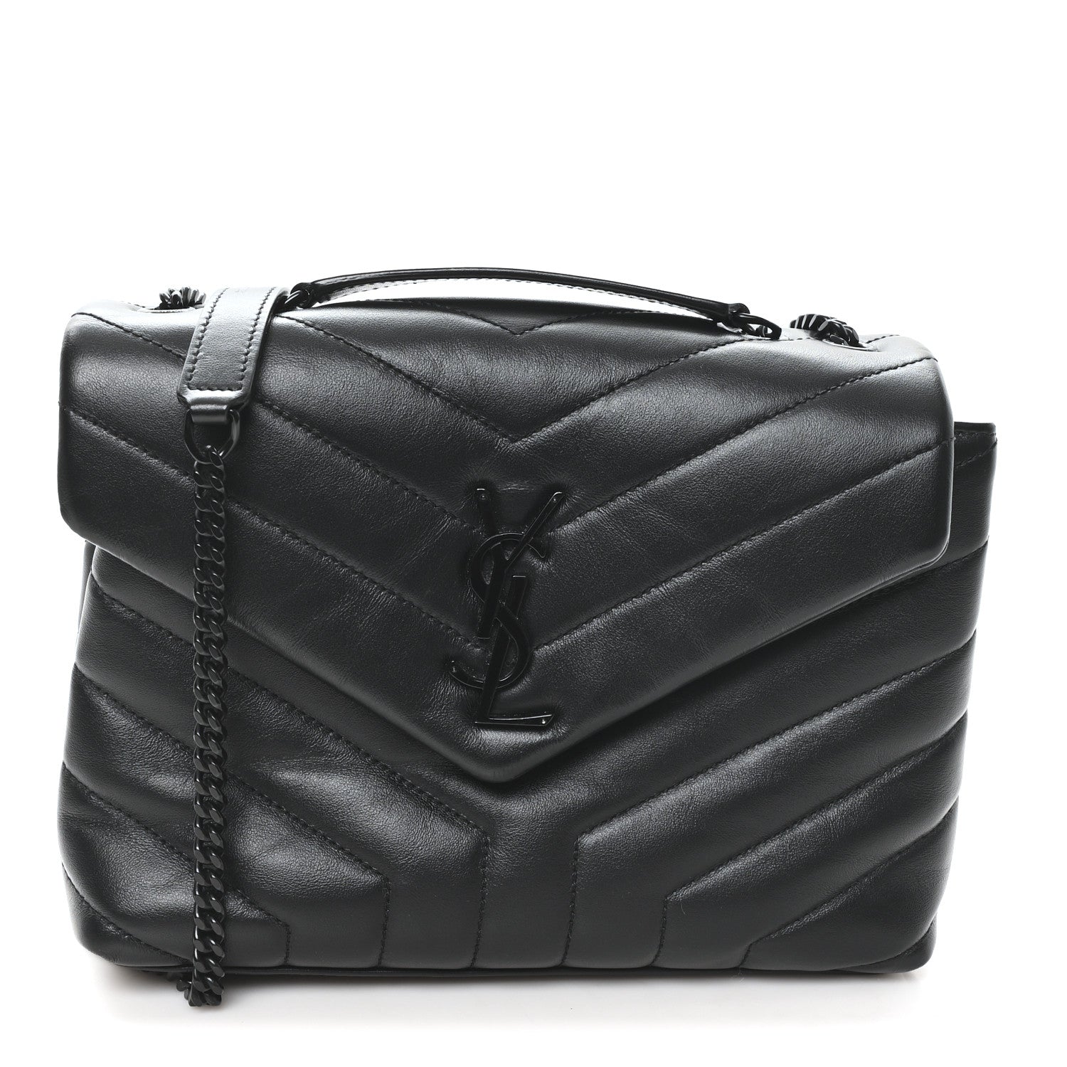 Calfskin Y Quilted Monogram Small Loulou Chain Satchel Black