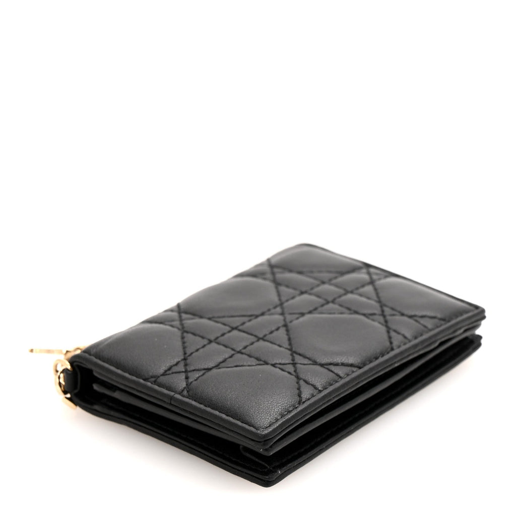 Lambskin Cannage Small Lady Dior Flap  Holder Black