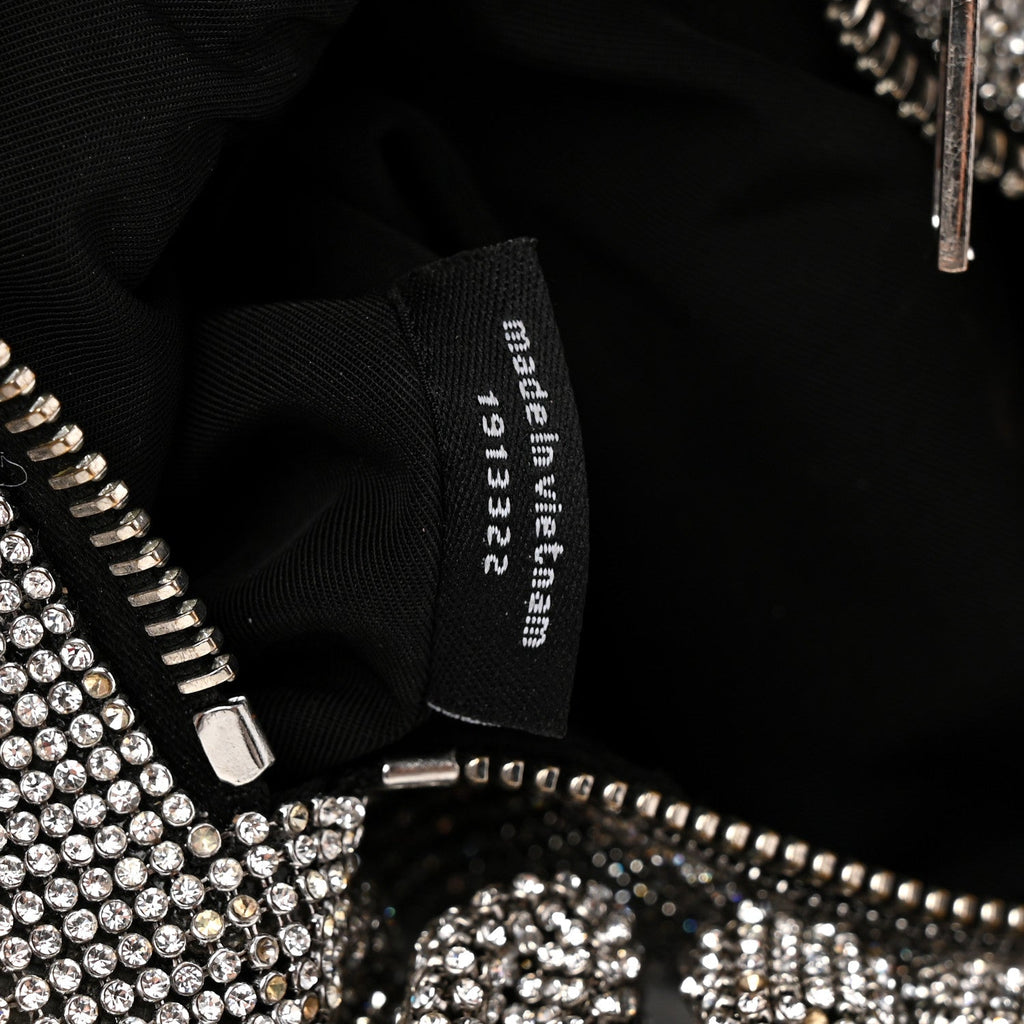 Mesh Crystal Rhinestone Mini Scrunchie Clutch Black Silver
