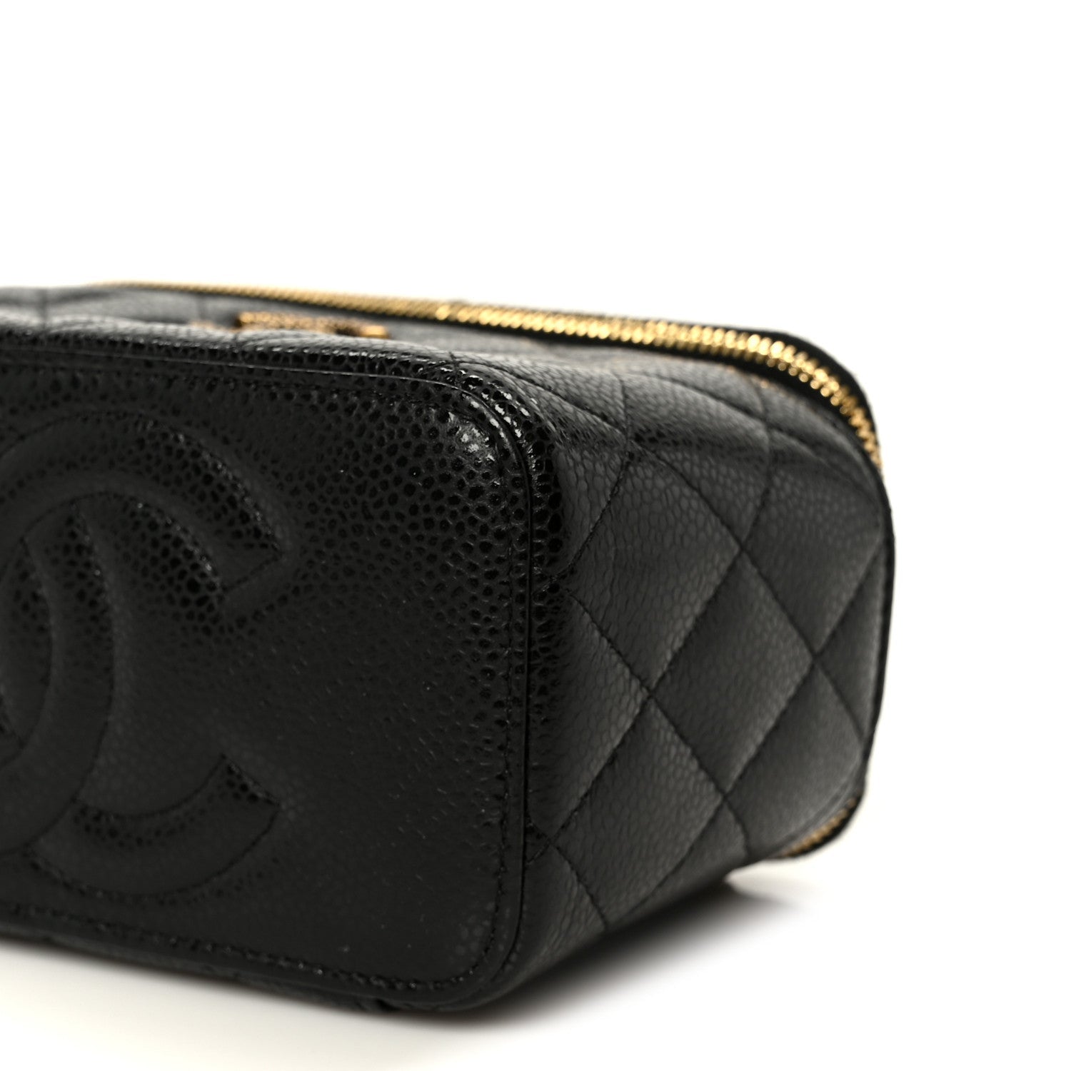 Grained Lambskin Quilted Small Vanity Case With Chain Black