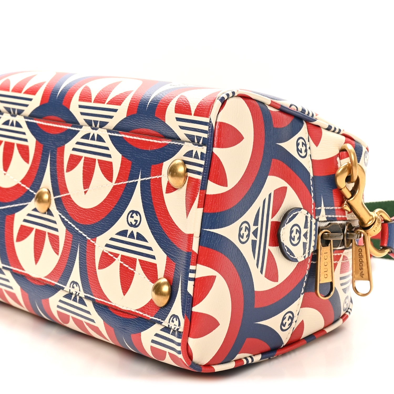 X ADIDAS Shangai Calfskin Web Trefoil Interlocking G Mini Duffle Bag Red White Blue
