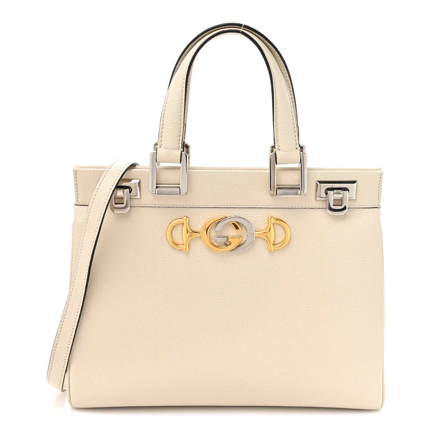 Grainy Calfskin Small Zumi Top Handle Bag Mystic White