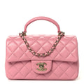 Lambskin Quilted Mini Top Handle Rectangular Flap Pink