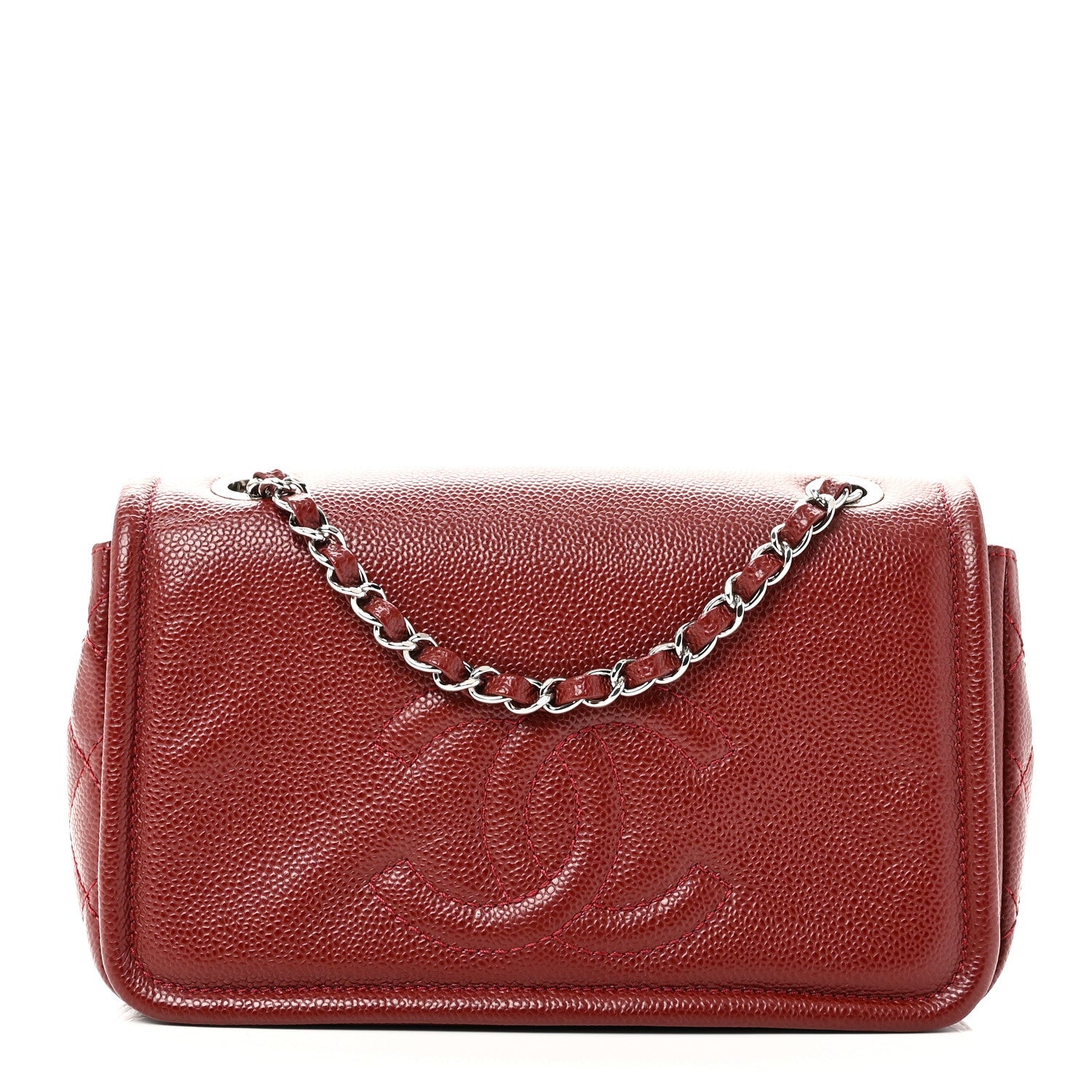 Caviar Medium Timeless CC Flap Dark Red