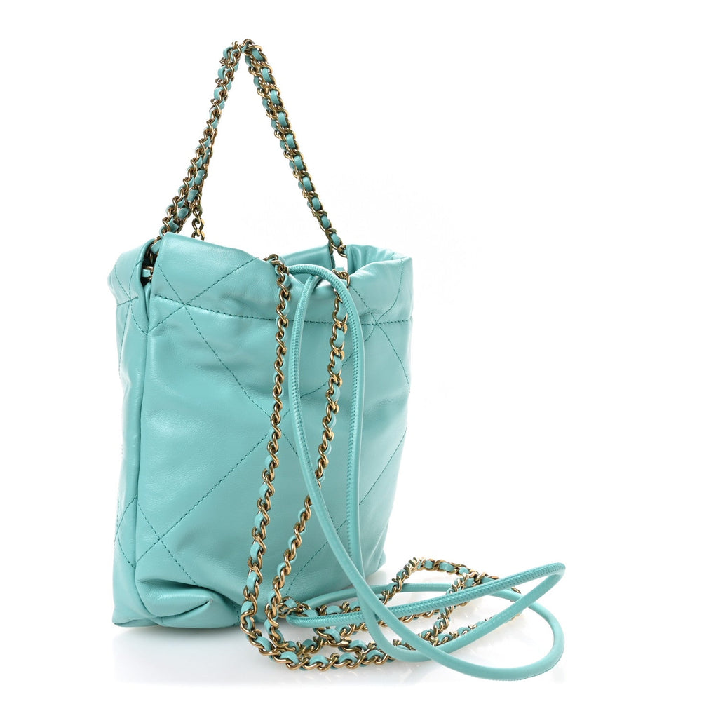 Shiny Calfskin Quilted Mini Chanel 22 Turquoise