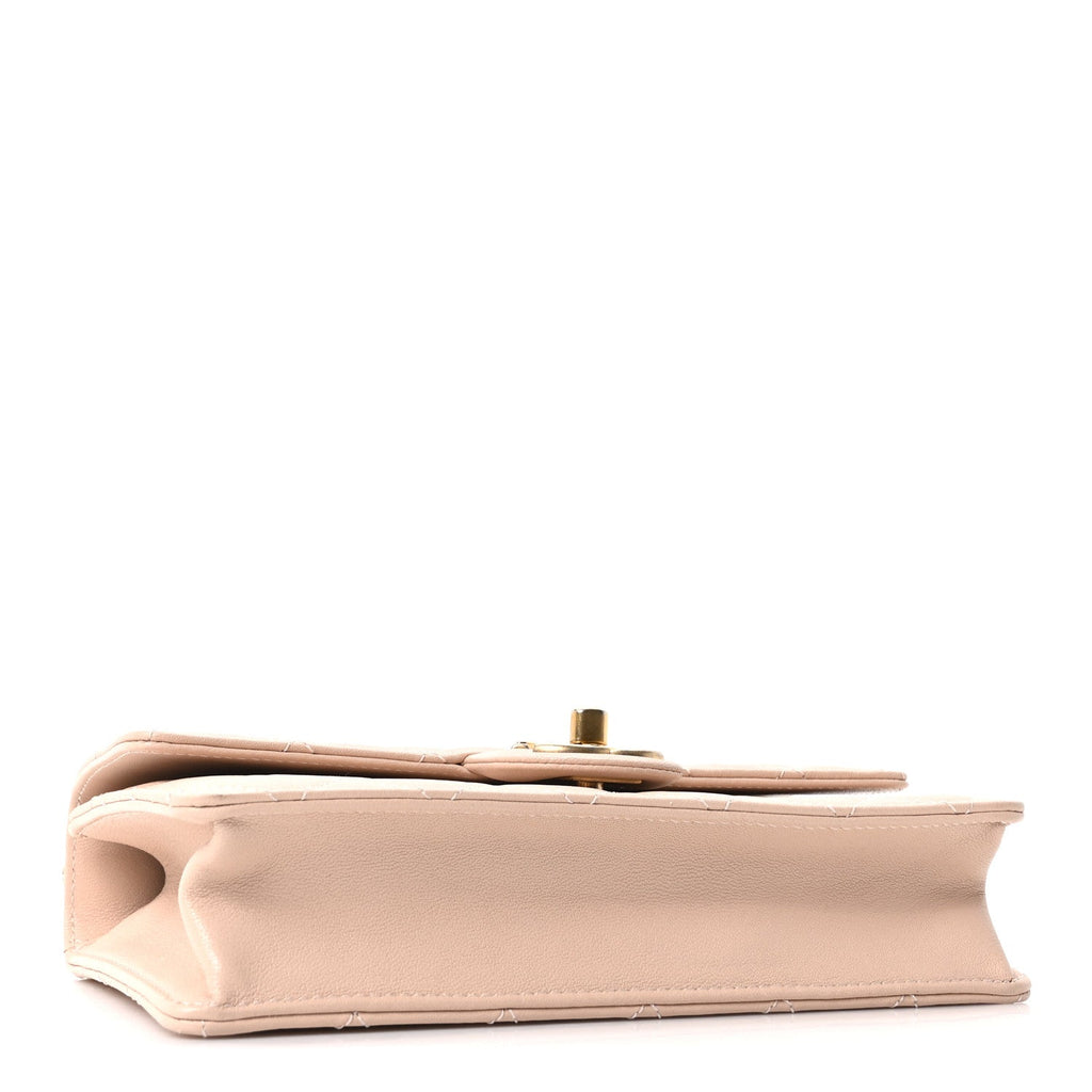 Goatskin Quilted Small Chic Pearls Flap Beige