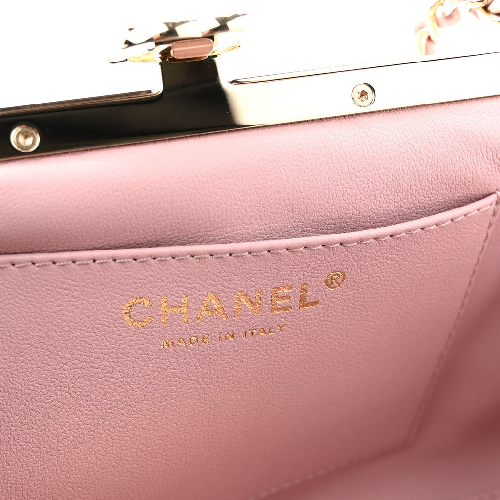 Lambskin Quilted Chain Frame Clutch Pink