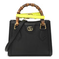 Wonka Grain Calfskin Mini Diana Tote Bag Black Yellow Fluo