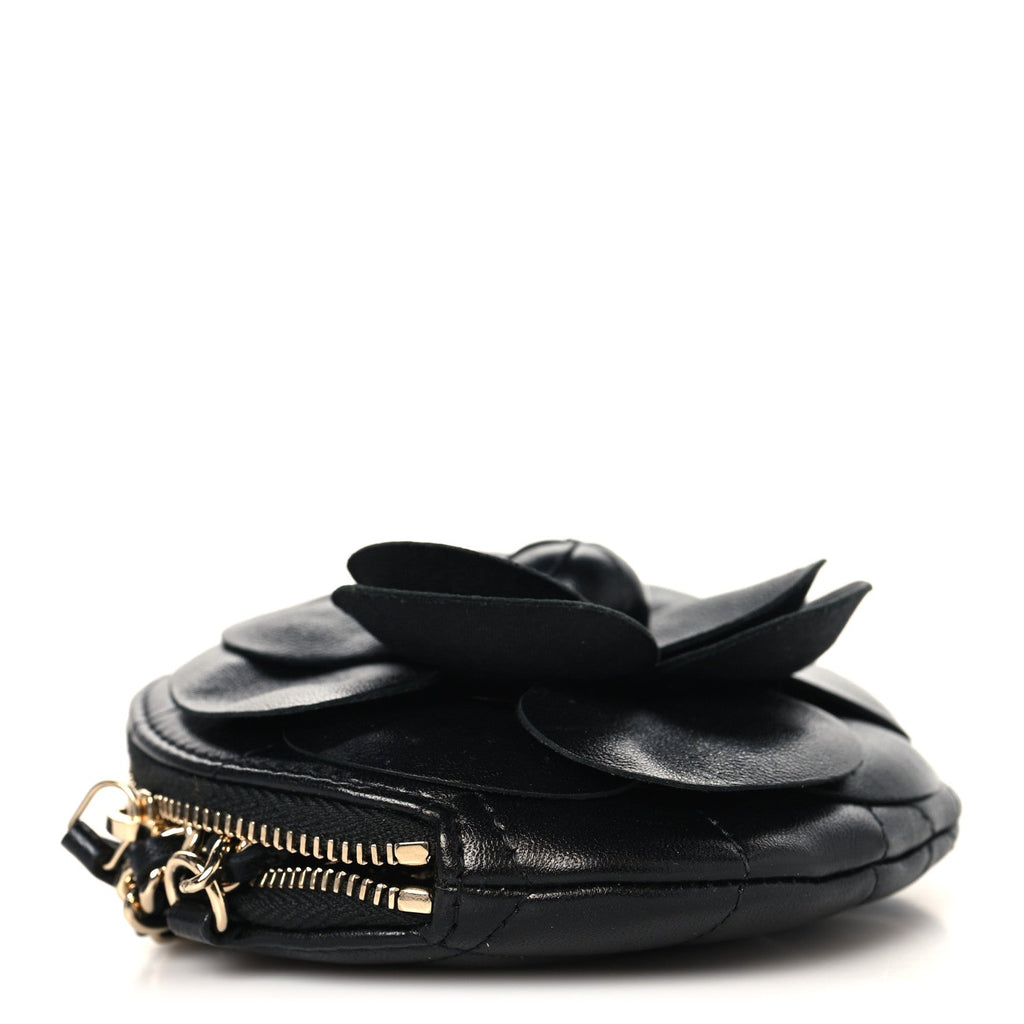 Lambskin Mini Camellia Bouquet Clutch With Chain Black