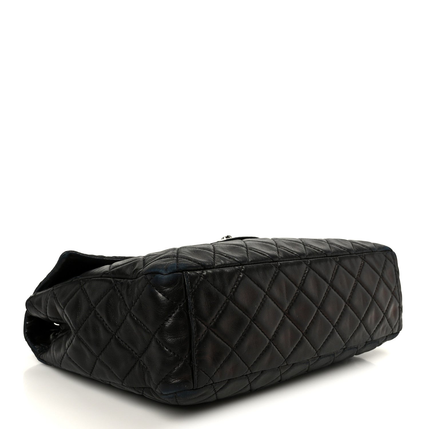 Washed Lambskin Quilted Maxi Single Flap Black