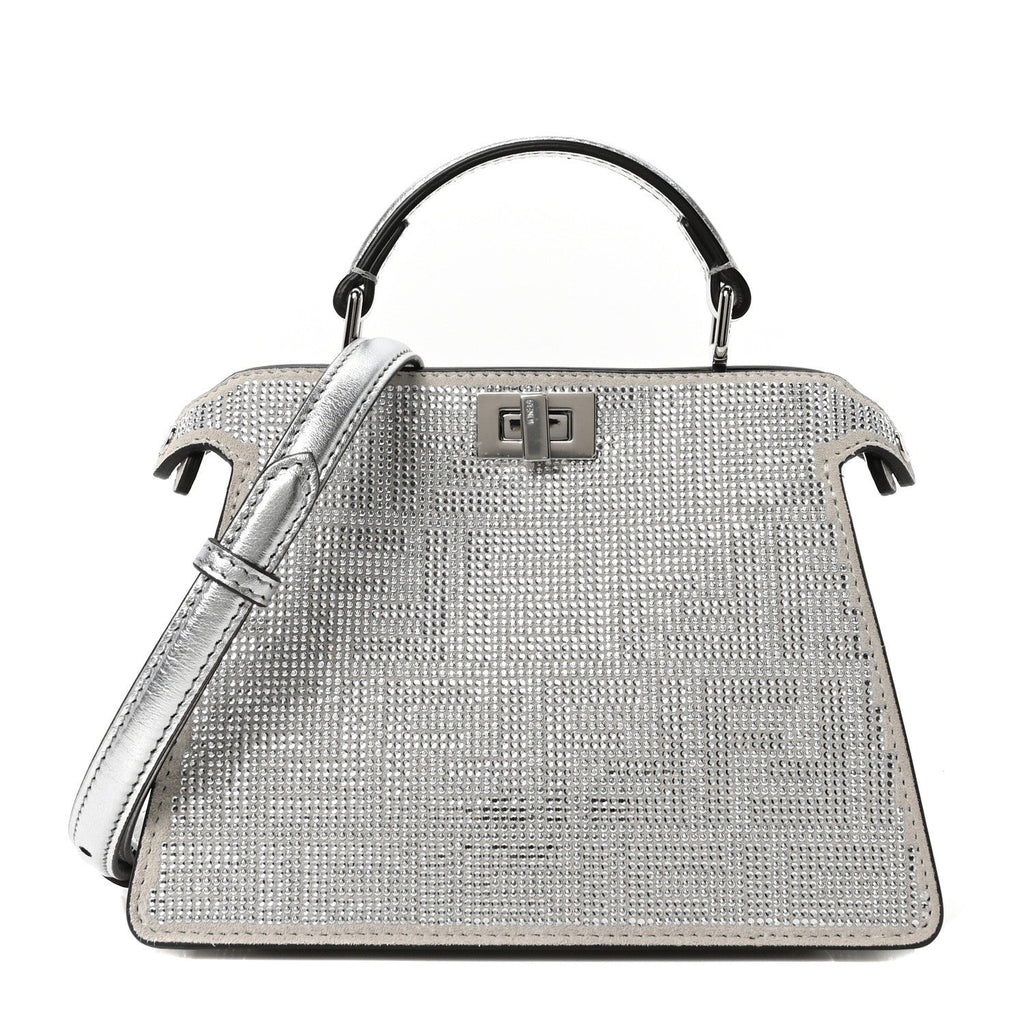 Crystal Vitello Laminato FF Petite Peekaboo I SEE U Satchel Crystal Argento