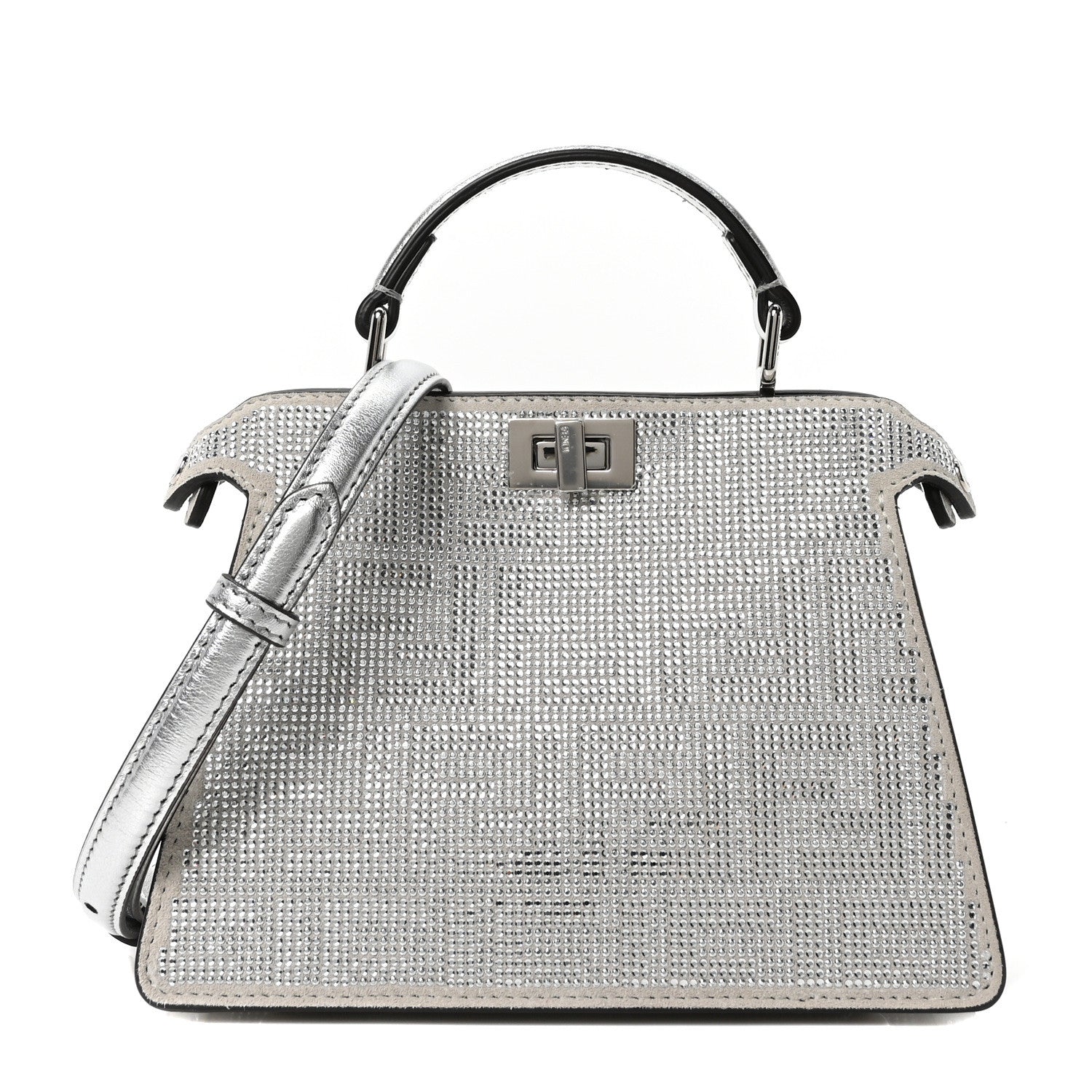 Crystal Vitello Laminato FF Petite Peekaboo I SEE U Satchel Crystal Argento