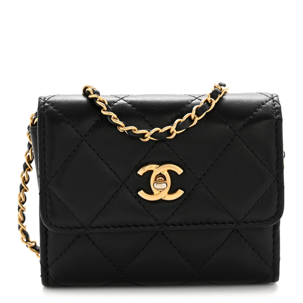 Lambskin Quilted Mini Trendy CC Clutch With Chain Black
