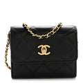 Lambskin Quilted Mini Trendy CC Clutch With Chain Black