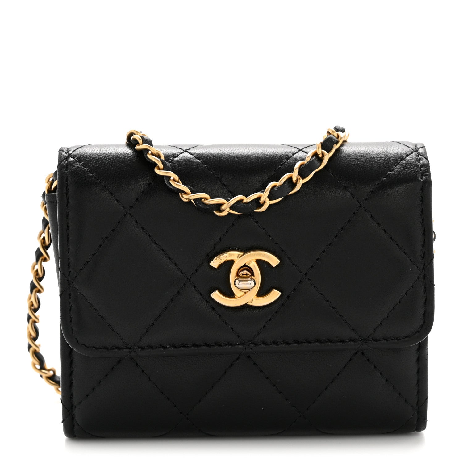 Lambskin Quilted Mini Trendy CC Clutch With Chain Black