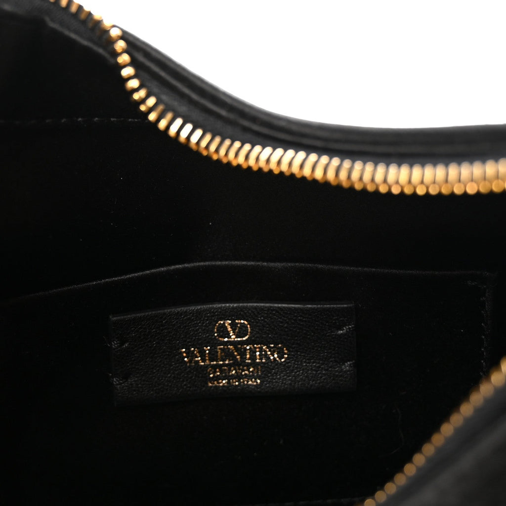 Satin Crystal Mini Vlogo Moon Bag Black