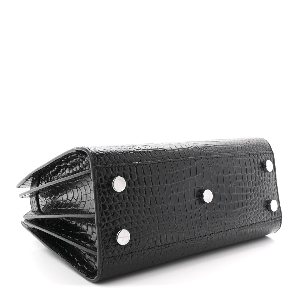 Calfskin Crocodile Embossed Nano Sac De Jour Black