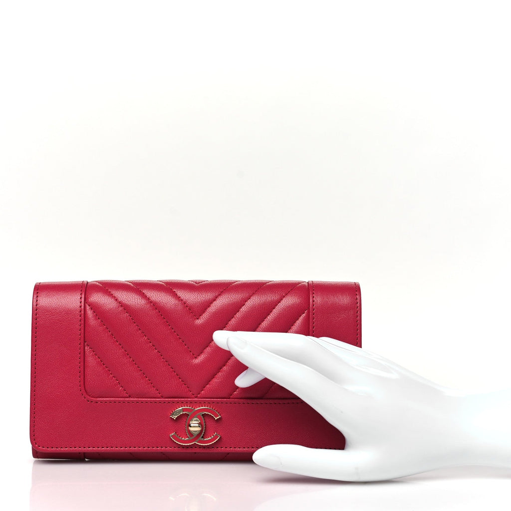 Sheepskin Chevron Quilted Mademoiselle Vintage Flap Wallet Pink