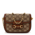 New Canvas Charisma Calfskin Crystal GG Monogram Mini Horsebit 1955 Shoulder Bag Camel Ebony