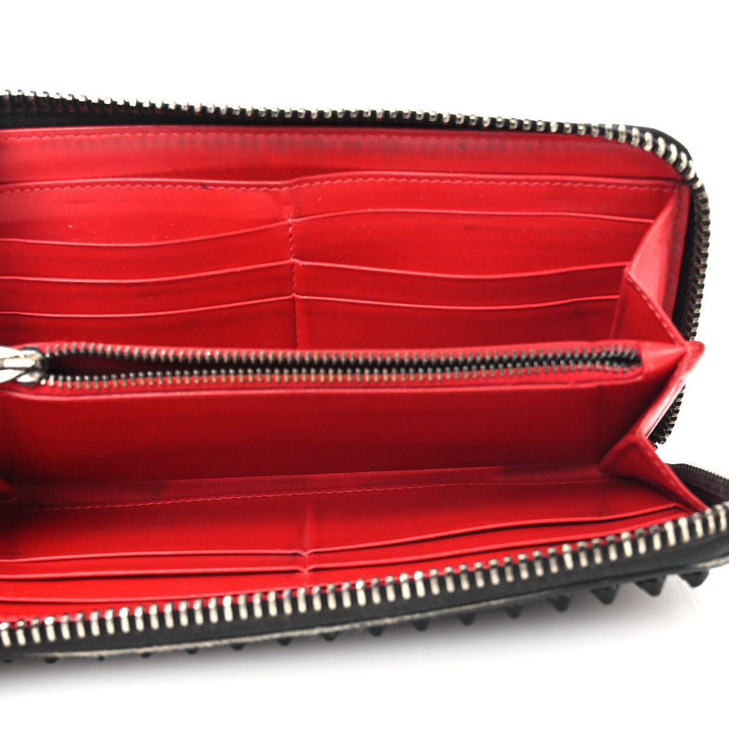 Calfskin Panettone Spiked Zip Around Wallet Black
