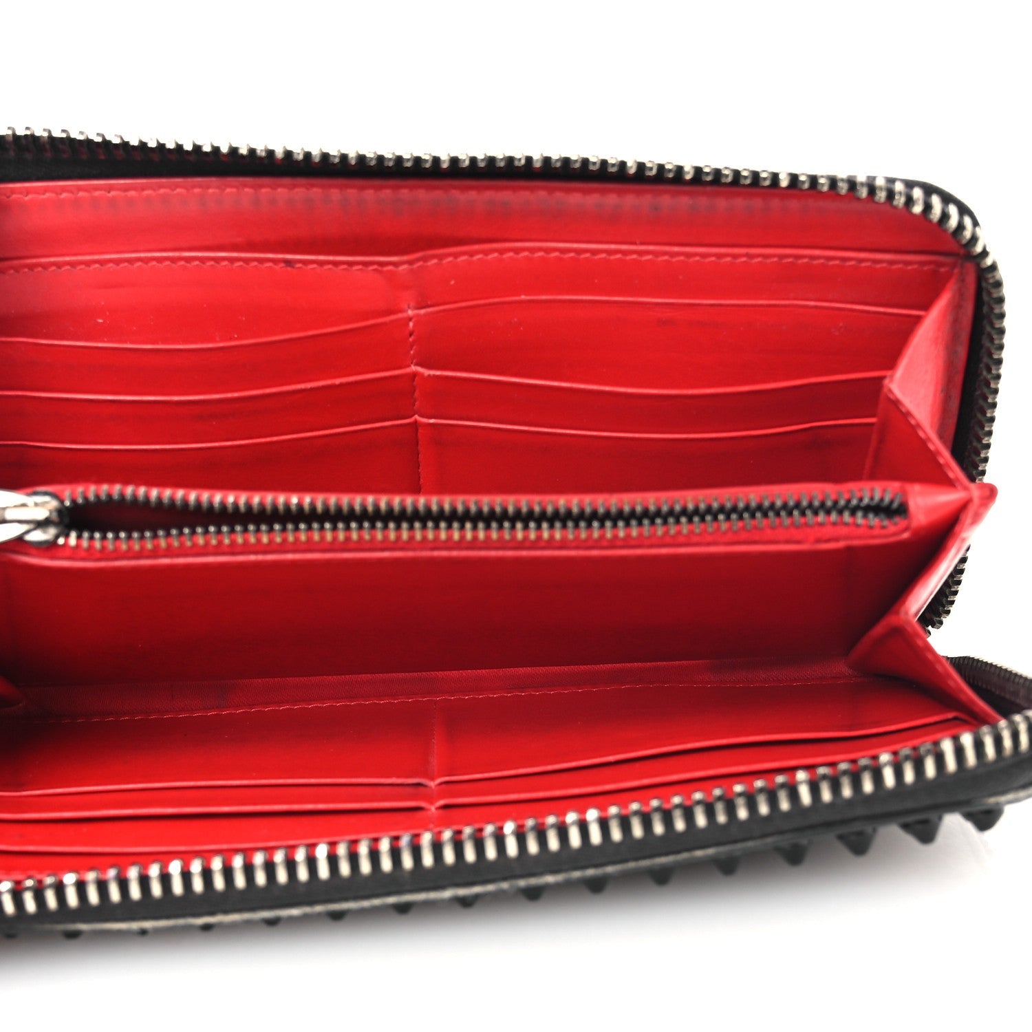 Calfskin Panettone Spiked Zip Around Wallet Black