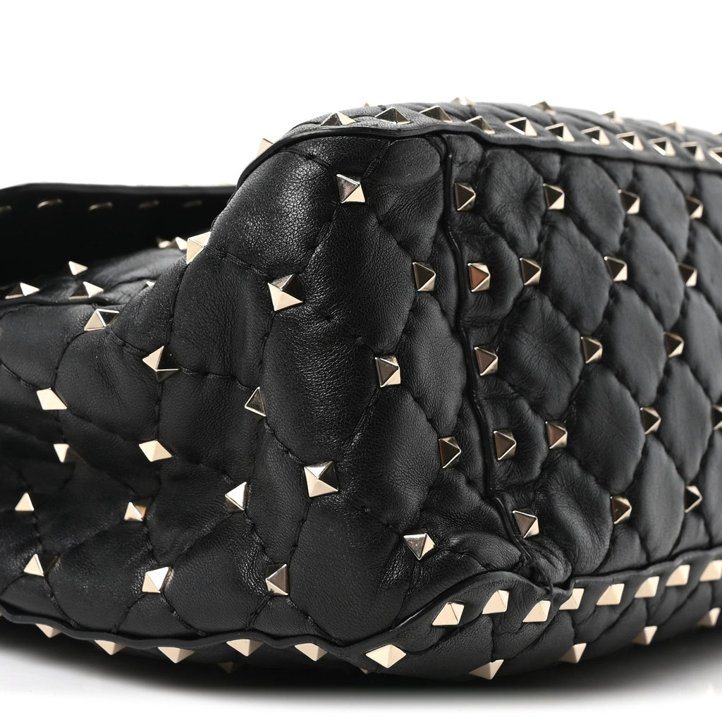 Craquele Nappa Large Rockstud Spike Shoulder Bag Black